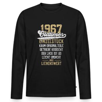 LUSTIG 59. GEBURTSTAG OLDTIMER 1967 EINZELSTÜCK - Männer Premium Bio Langarmshirt - Schwarz - Vorne - Nico (187cm)