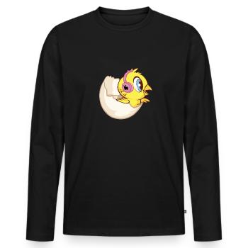 Chick in eggshell with headphones and bunny - Men's Premium Organic Long Sleeve Shirt - black - Front - Nico (187cm)