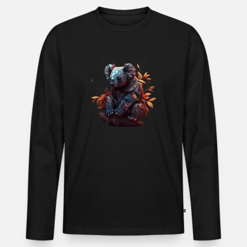 Koala in Eukalyptusblättern - Männer Premium Bio Langarmshirt - Schwarz