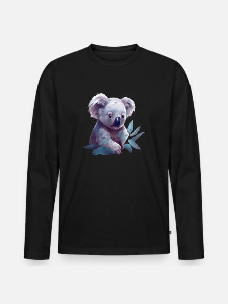 Cute koala with eucalyptus leaf - Men's Premium Organic Long Sleeve Shirt - black