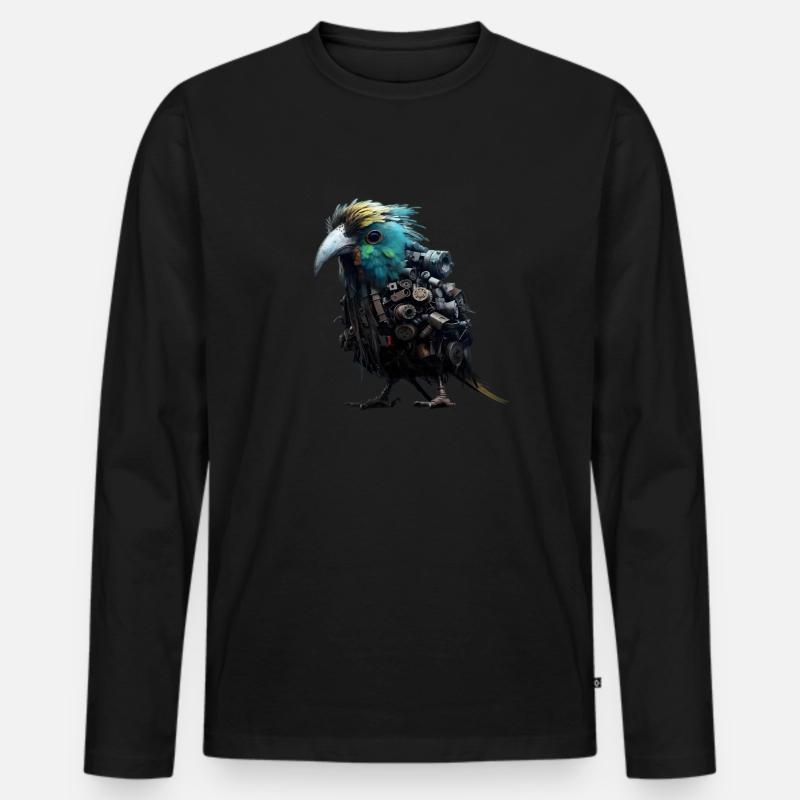 Steampunk Vogel - Männer Premium Bio Langarmshirt - Schwarz