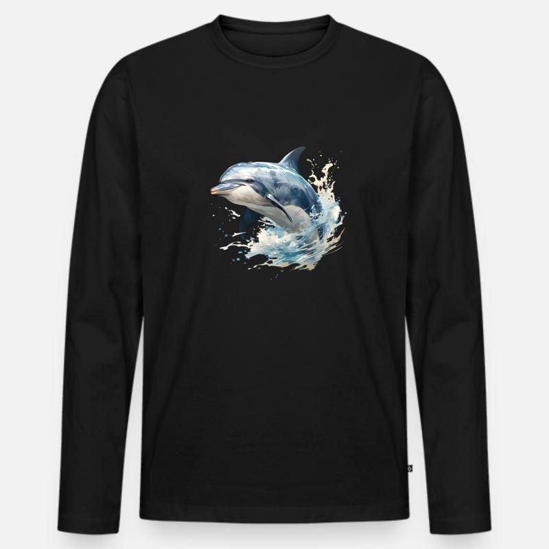 Springender Delfin - Männer Premium Bio Langarmshirt - Schwarz