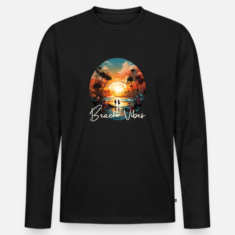 Beach Vibes - Männer Premium Bio Langarmshirt - Schwarz