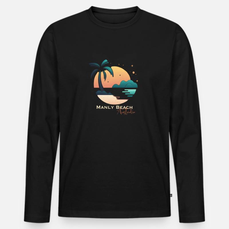 Manly Beach Australia - Männer Premium Bio Langarmshirt - Schwarz