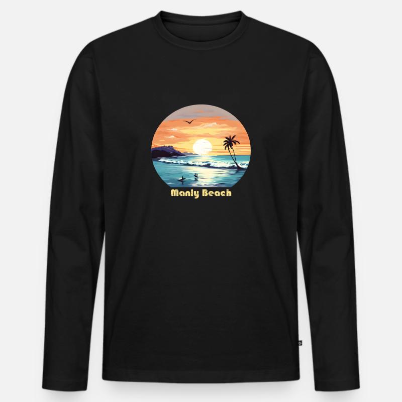 Manly Beach - Männer Premium Bio Langarmshirt - Schwarz