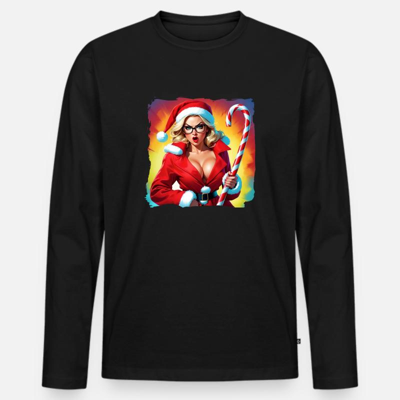 Weihnachtsfrau - Männer Premium Bio Langarmshirt - Schwarz