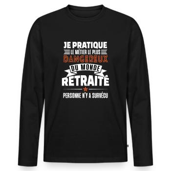 le métier le plus dangereux du monde retraité - T-shirt manches longues Premium bio Homme - noir - Devant - Nico (187cm)