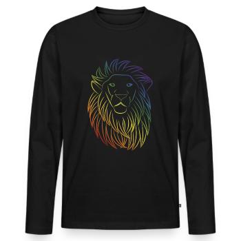 Rainbow colored lion lion head animal motif - Men's Premium Organic Long Sleeve Shirt - black - Front - Nico (187cm)