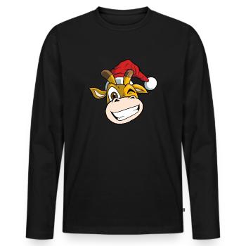 Girafe de Noël avec bonnet de père Noël - T-shirt manches longues Premium bio Homme - noir - Devant - Nico (187cm)
