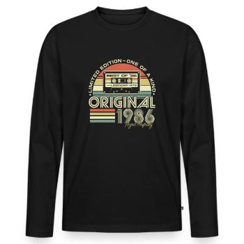 1986 Né Vintage Anniversaire Rétro - T-shirt manches longues Premium bio Homme - noir - Devant - Nico (187cm)