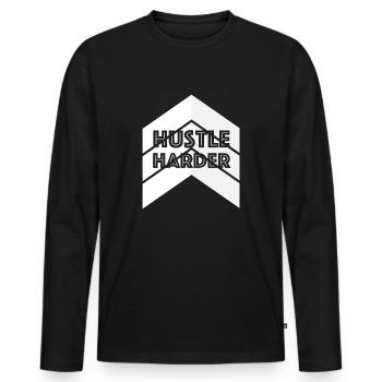 Hustle Harder | Business, Geld, Anzug, Job - Männer Premium Bio Langarmshirt - Schwarz - Vorne - Nico (187cm)