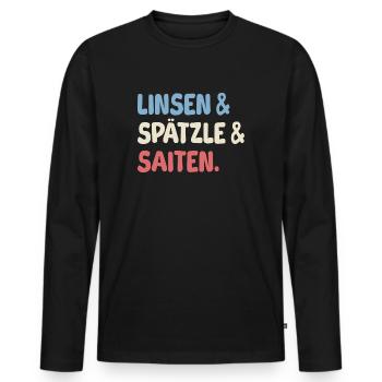 Linsen, Spätzle und Saiten - Männer Premium Bio Langarmshirt - Schwarz - Vorne - Nico (187cm)