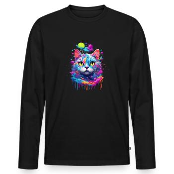 Pop Art Cat - Men's Premium Organic Long Sleeve Shirt - black - Front - Nico (187cm)