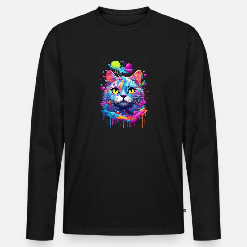 Pop-Art Katze - Männer Premium Bio Langarmshirt - Schwarz