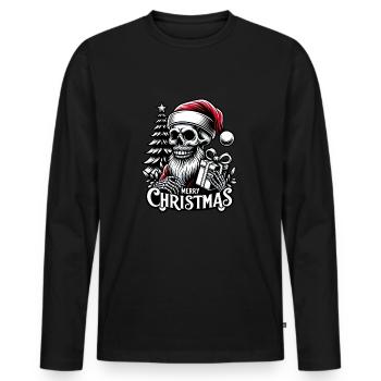 Crâne de Père Noël effrayant avec colis - T-shirt manches longues Premium bio Homme - noir - Devant - Nico (187cm)