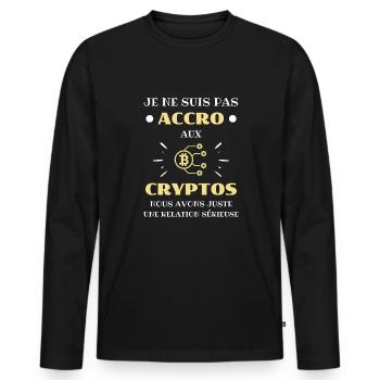 accro crypto humour crypto monnaie humoristique - T-shirt manches longues Premium bio Homme - noir - Devant - Nico (187cm)