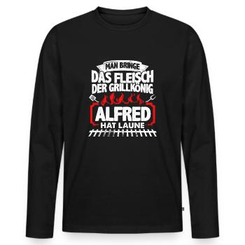 ALFRED - Grill - Männer Premium Bio Langarmshirt - Schwarz - Vorne - Nico (187cm)