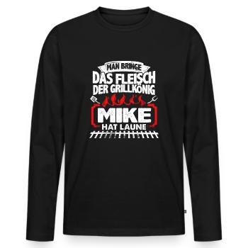 MIKE - Grill - Männer Premium Bio Langarmshirt - Schwarz - Vorne - Nico (187cm)