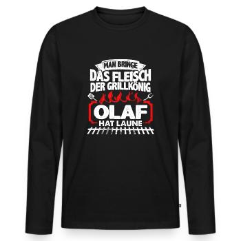 OLAF - Grill - Männer Premium Bio Langarmshirt - Schwarz - Vorne - Nico (187cm)