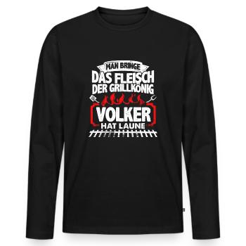 VOLKER - Grill - Männer Premium Bio Langarmshirt - Schwarz - Vorne - Nico (187cm)