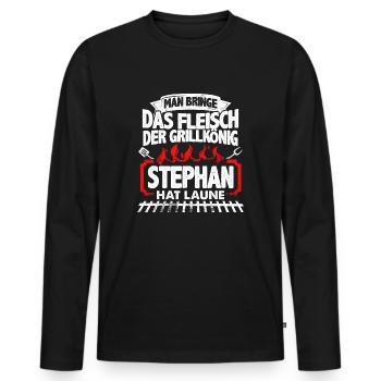 STEPHAN - Grill - Männer Premium Bio Langarmshirt - Schwarz - Vorne - Nico (187cm)