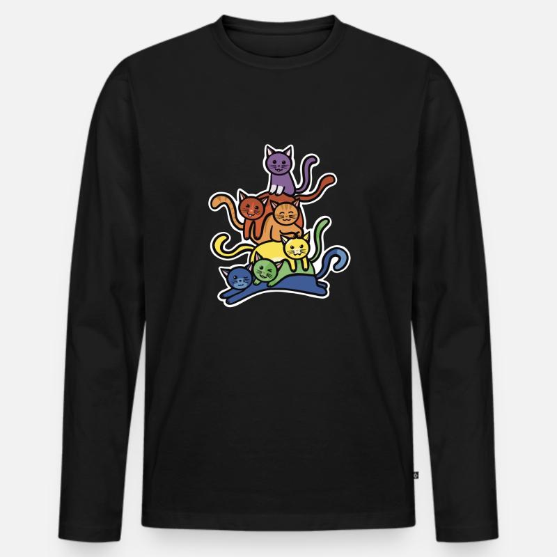Regenbogen Katzen Stapel - Männer Premium Bio Langarmshirt - Schwarz