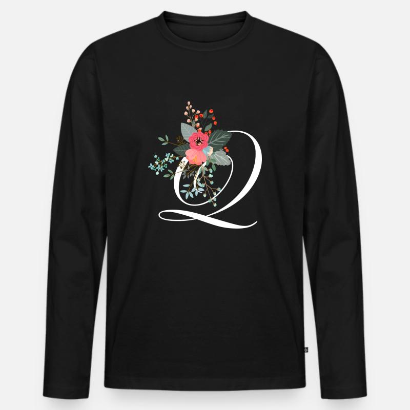 Buchstabe q geblüht - Männer Premium Bio Langarmshirt - Schwarz