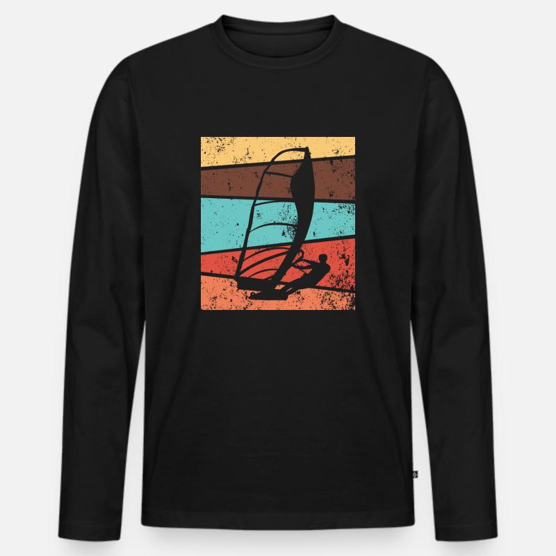 Windsurfing Windsurfer Surfen Retro - Männer Premium Bio Langarmshirt - Schwarz