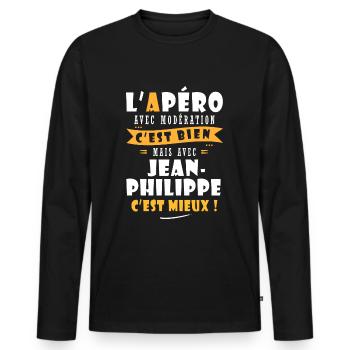 Jean-Philippe Cadeau Humour jean philippe - T-shirt manches longues Premium bio Homme - noir - Devant - Nico (187cm)