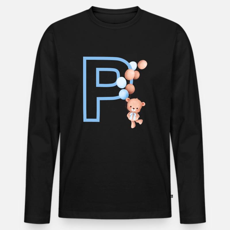 Blauer Buchstabe P Bär - Männer Premium Bio Langarmshirt - Schwarz