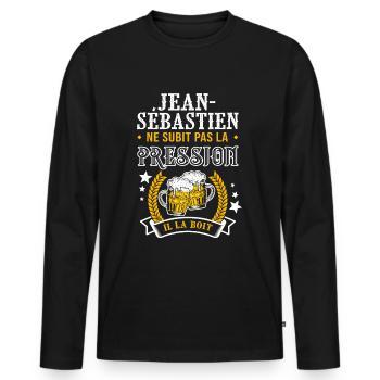 Jean-Sébastien bière cadeau Jean Sebastien fêtes - T-shirt manches longues Premium bio Homme - noir - Devant - Nico (187cm)