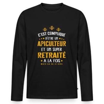Retraité apiculteur cadeau drôle fête des pères - T-shirt manches longues Premium bio Homme - noir - Devant - Nico (187cm)