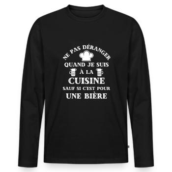 ne pas deranger cuisine biere humour cuisinier - T-shirt manches longues Premium bio Homme - noir - Devant - Nico (187cm)
