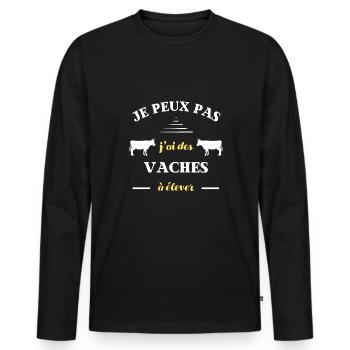 je peux pas j'ai des vaches à élever humour vache - T-shirt manches longues Premium bio Homme - noir - Devant - Nico (187cm)