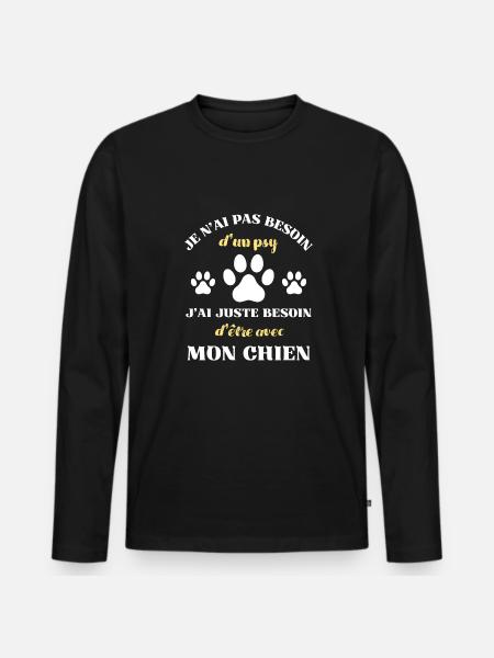 pas besoin psy chien humour chiens personnalisé - T-shirt manches longues Premium bio Homme - noir