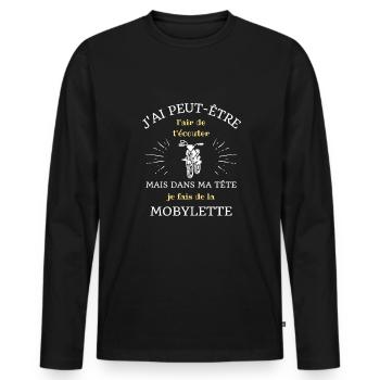 dans ma tete mobylette humour mobeur motobecane - T-shirt manches longues Premium bio Homme - noir - Devant - Nico (187cm)