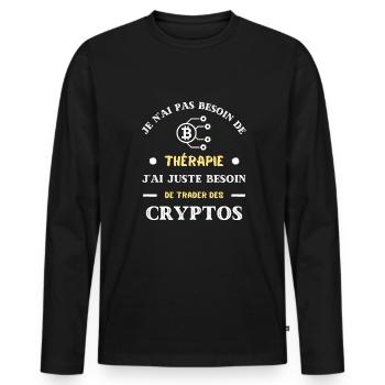 therapie cryptos humour crypto monnaie homme drole - T-shirt manches longues Premium bio Homme - noir - Devant - Nico (187cm)