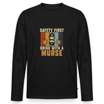 Safety First Drink With A Nurse Humour - T-shirt manches longues Premium bio Homme - noir - Devant - Nico (187cm)