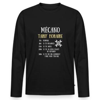 mécano tarif horaire humour mécanicien mécanique - T-shirt manches longues Premium bio Homme - noir - Devant - Nico (187cm)
