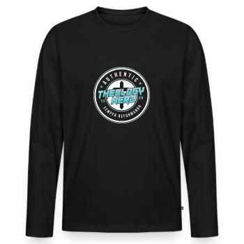 Authenitic Theology Nerd Pasteur théologien - T-shirt manches longues Premium bio Homme - noir - Devant - Nico (187cm)