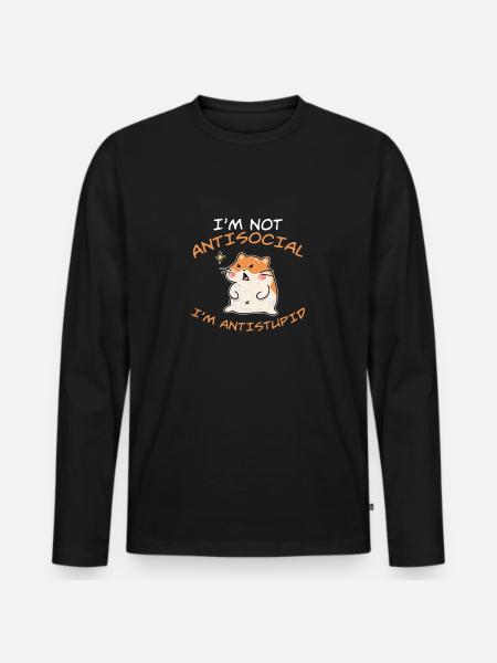 Ik ben niet asociaal Ik ben anti-dom grappig - Mannen Premium Bio shirt met lange mouwen - zwart