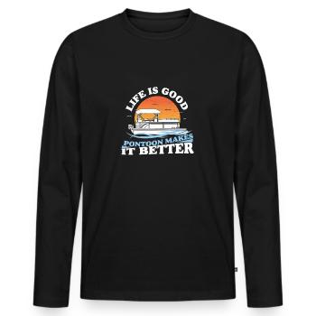 Life Is Good Funny Pontoon Sailing For Pontooning - Men's Premium Organic Long Sleeve Shirt - black - Front - Nico (187cm)