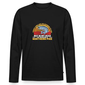 I Might Look Like I'm Listening To You Drôle Pike - T-shirt manches longues Premium bio Homme - noir - Devant - Nico (187cm)