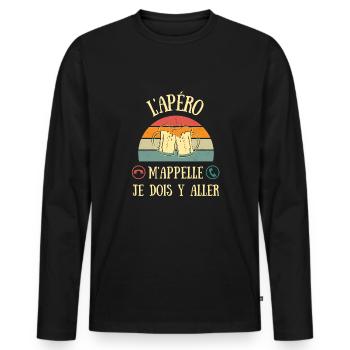 l'apéro m'appelle humour alcool homme apéritif - T-shirt manches longues Premium bio Homme - noir - Devant - Nico (187cm)