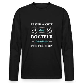 docteur homme perfection humour médecin cadeau - T-shirt manches longues Premium bio Homme - noir - Devant - Nico (187cm)