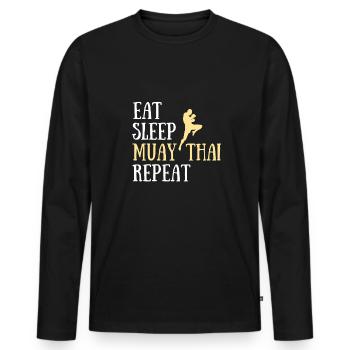 eat sleep muay thai humor martial arts geschenk - Männer Premium Bio Langarmshirt - Schwarz - Vorne - Nico (187cm)