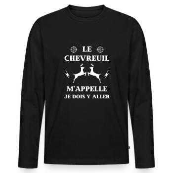 chevreuil m'appelle humour chasse homme cadeau - T-shirt manches longues Premium bio Homme - noir - Devant - Nico (187cm)