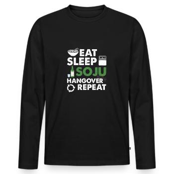 Eat Sleep Soju Hangover Repeat Funny Korean - Men's Premium Organic Long Sleeve Shirt - black - Front - Nico (187cm)