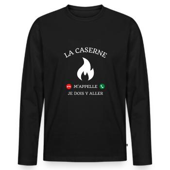 la caserne m'appelle humour pompier homme cadeau - T-shirt manches longues Premium bio Homme - noir - Devant - Nico (187cm)