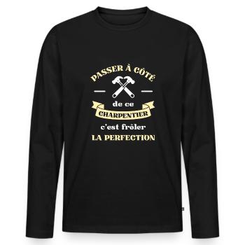 perfection charpentier homme humour charpenterie - T-shirt manches longues Premium bio Homme - noir - Devant - Nico (187cm)